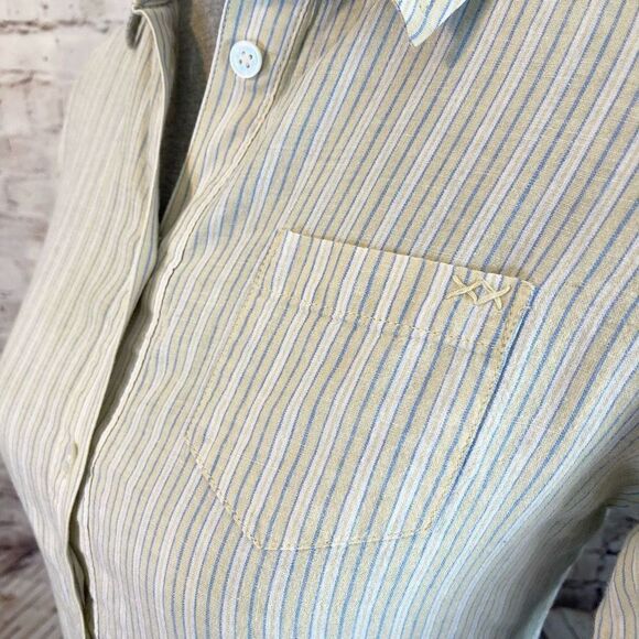 Elizabeth and James Womens Tan Striped Linen Top Button Down Shirt Tan Size XS - Picture 3 of 9